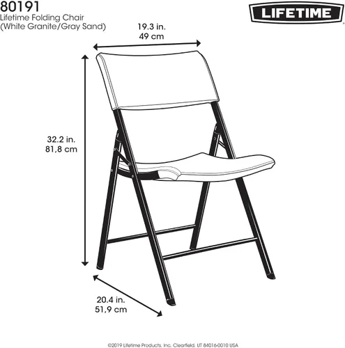 Vista 3 de LIFETIME 80191 Silla plegable comercial ligera, granito blanco con marco gris, paquete de 4