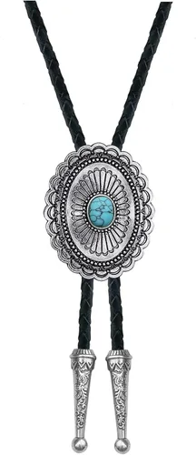 Vista 2 de YOQUCOL Vintage American Western Cowboy Indian Art Stone Genunie Leather Bolo Tie Para Hombres Mujeres