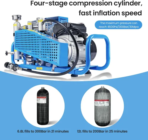 Vista 4 de TUXING Compresor de aire PCP de 4500 psi, 100L/min, 3.5CFM, 110V/60HZ monofásico, estación de llenado de aire de alta presión y sistema de carga
