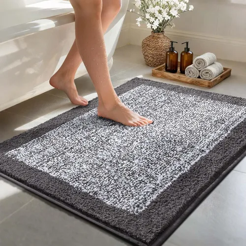 Vista 11 de Alfombras de baño de 17 x 24 pulgadas, antideslizantes, lavables, color gris, para bañera, tapete de baño para baño, tapete suave y absorbente