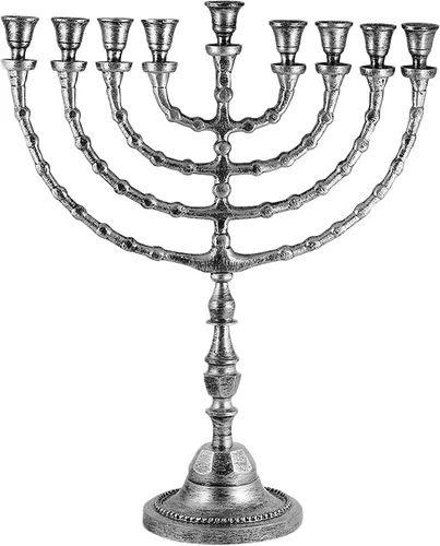 Vista 7 de Menorá tradicional extra grande de Janucá para uso con velas de Shabat o vasos de aceite, Menorá de Hanukkah de aspecto antiguo, para Shul Oro