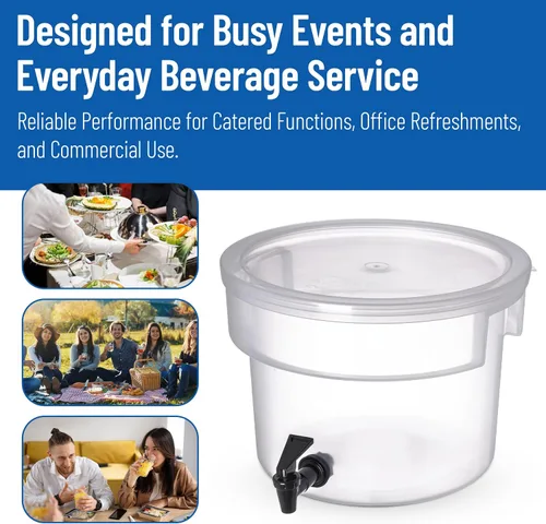 Vista 7 de Carlisle FoodService Products Dispensador redondo de bebidas Dispensador de bebidas con espita para catering, plástico, 3 galones, transparente