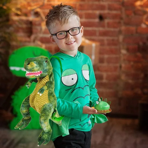 Vista 14 de ArtCreativity Mochila de dinosaurio de felpa, mochilas de animales de peluche de 22 pulgadas en forma de triceratops, bolsa de dinosaurio de peluche