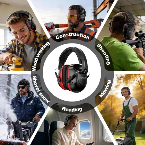 Vista 7 de Noise Reduction Ear Muffs, NRR 34dB Ear Protection for Adults Black Red