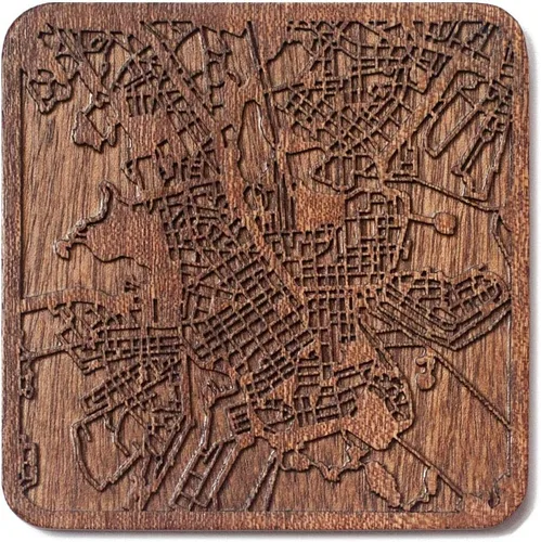 Vista 74 de Posavasos Amsterdam Map by O3 Design Studio, 1 pieza, posavasos de madera Sapele con mapa de la ciudad, hecho a mano, varias ciudades opcionales
