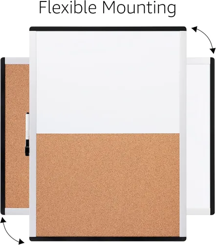 Vista 2 de Amazon Basics Combo de pizarra blanca magnética rectangular y tablero de corcho para el hogar, la oficina y el aula, marco de plástico/aluminio