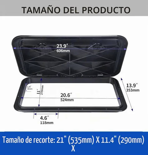 Vista 2 de smartmarine 24"x14" Marine Boat Deck Hatch Cover,Boat Access Hatch & Lid, Hatch Handles Lock.Black/White Negro