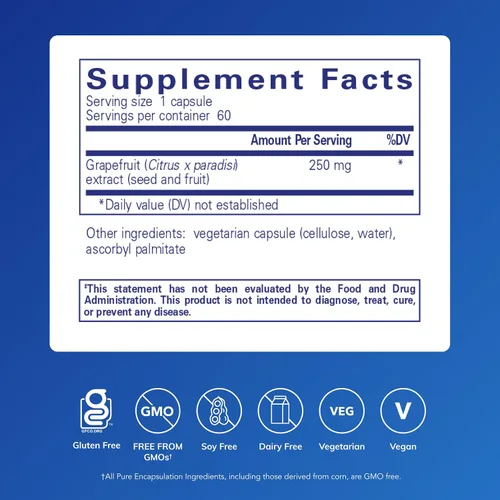 Vista 2 de Pure Encapsulations Extracto de semilla de pomelo Suplemento para apoyar el equilibrio de microorganismos intestinales y tracto gastrointestinal*