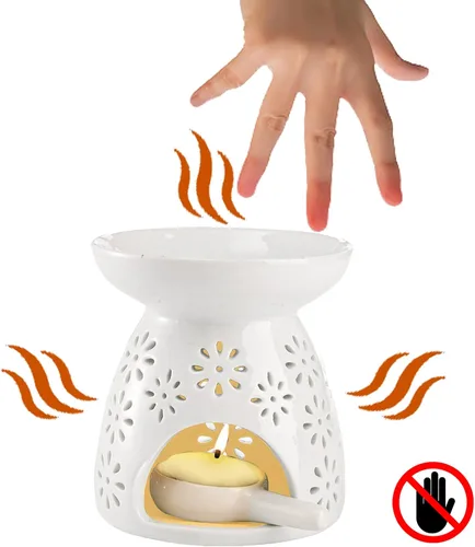 Vista 4 de Lawei Juego de 3 portavelas de cerámica, quemador de aceite esencial, quemador de cera derretida, difusor de aroma de aromaterapia para decoración