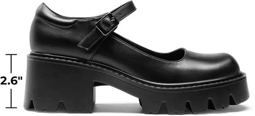 Vista 4 de DREAM PAIRS Zapatos Mary Janes con plataforma para mujer Negro PU