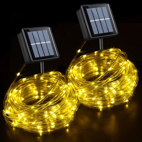 Vista 21 de YEGUO Luces naranjas para Halloween, paquete de 2 cuerdas de 100 luces LED de 33 pies cada uno, 8 modos de luces de hadas en tubo transparente