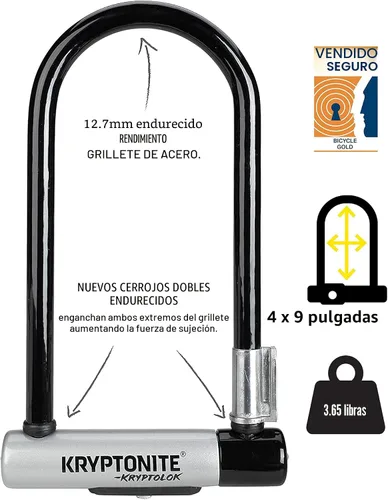 Vista 2 de Kryptonite Kryptolok - Candado en U estándar para bicicleta con cable, candado antirrobo resistente para bicicleta, grillete de 12.7 mm y cable