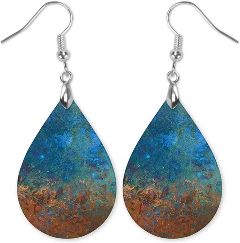 Vista 92 de Dangle Earrings for Women Colorful Dangling Drop Statement Jewelry Printed MDF Wood Teardrop Double Side Print Handmade by The Painted Pug