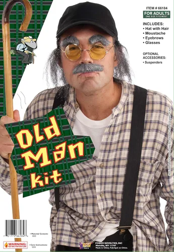 Vista 3 de Disfraz de hombre viejo para adultos, talla única , Gris