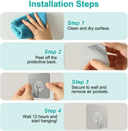 Vista 3 de Paquete de 12 ganchos autoadhesivos resistentes – transparentes, impermeables, ganchos de pared adhesivos para llaves, baño, ducha, exterior, Claro