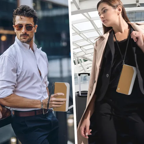 Vista 5 de Soporte para pasaporte de viaje para la familia - Cartera grande para pasaporte de viaje, Marrón claro, Classic