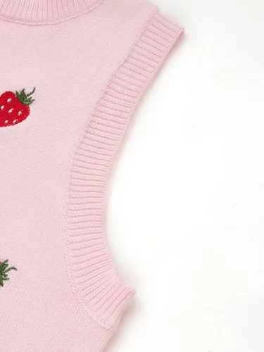 Vista 4 de Floerns - Camiseta corta sin mangas con cuello redondo y diseño de fresas para mujer