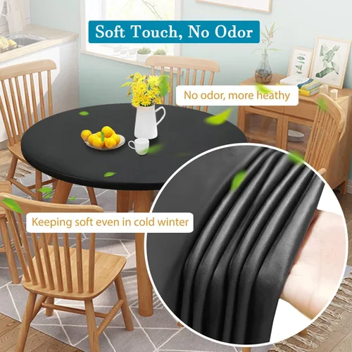 Vista 5 de Mantel redondo de poliuretano de diseño doble ajustado, mantel redondo elástico lavable antidesgarros, mantel ajustable suave al tacto, mantel Negro