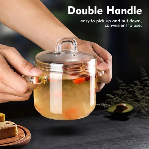 Vista 2 de Hemoton Olla de vidrio con tapa, olla transparente de 5.11 pulgadas para estufa, cuenco de huevos al vapor, almacenamiento de sopa, nido de pájaros