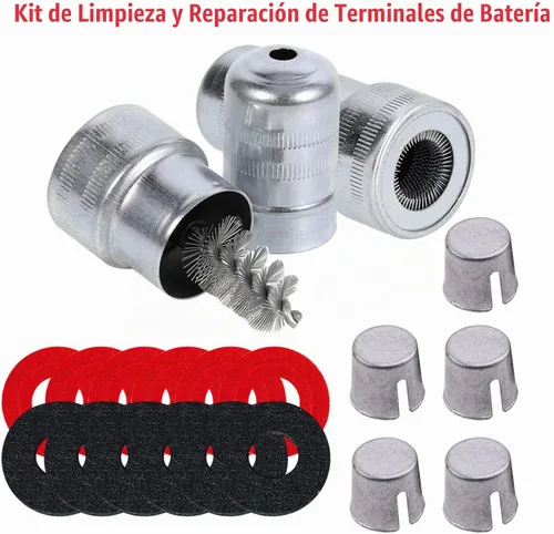 Vista 2 de Kit de Limpieza y Reparación de Terminales de Batería Ampper, Kit de Limpieza de Terminales de Batería con 5 Cuñas, 2 Cepillos y 12 Arandelas