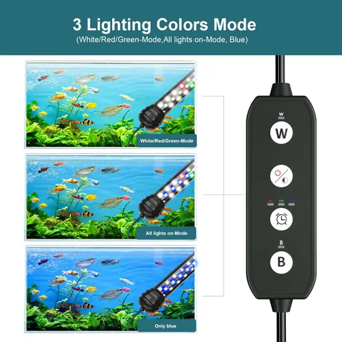 Vista 2 de SEAOURA Luz LED para acuario con temporizador, luz sumergible para plantas de acuario, luz de tanque de peces con encendido/apagado automático, 3