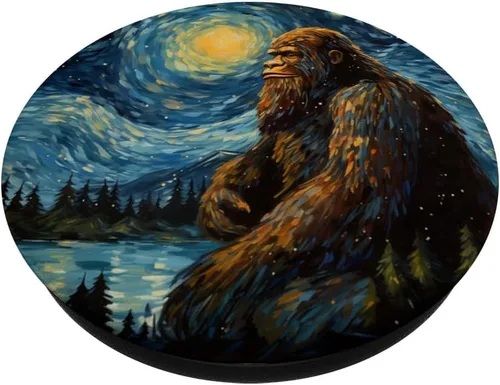 Vista 2 de PopGrip PopSockets estándar de Van Gogh de Bigfoot Sasquatch Starry Night