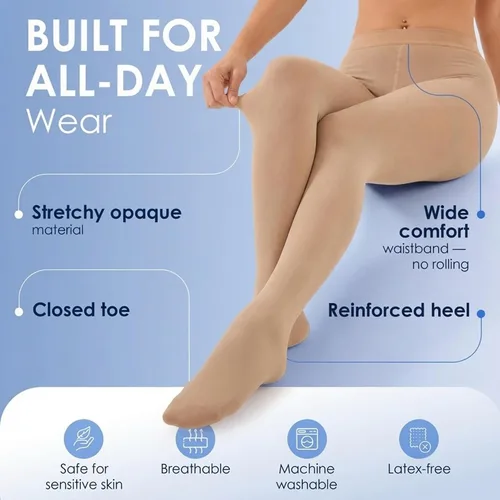 Vista 4 de Medias de compresión para mujeres 20-30mmHg - Varices y hinchazón - A204 Opaque, reinforced heel,toe, latex-free, supports circulation & varicose