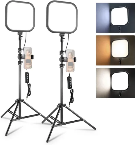 Vista 13 de NEEWER Basics Kit de iluminación de panel de luz de video LED, luces de estudio portátiles regulables bicolor con soporte de trípode y filtros