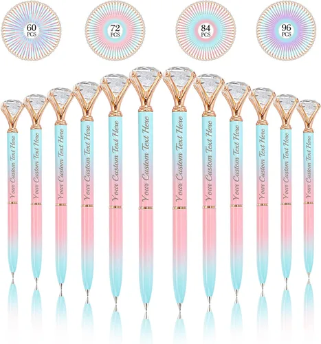 Vista 22 de STREADVE 12 bolígrafos personalizados con nombre, bolígrafo de diamante personalizado, grabado gratis, logotipo, texto, escritura suave, regalos