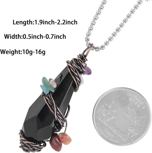 Vista 2 de Nupuyai - Collar con colgante de piedra de cristal de 7 chakras envuelto en alambre para mujeres y hombres, hecho a mano, colgante de punto