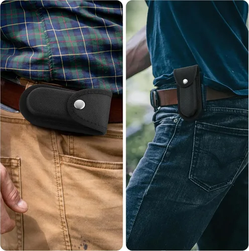 Vista 4 de Paquete de 2 fundas de nailon para cuchillos de bolsillo, 5-5.5 pulgadas para transporte diario Folding knife and multitool pouch with snap