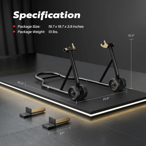 Vista 7 de SPECSTAR Soporte universal para motocicleta, capacidad de 441 libras de elevación de rueda trasera con carrete de basculante ajustable U+L, soporte