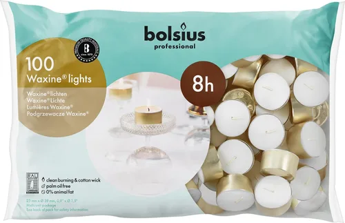 Vista 2 de BOLSIUS Velas doradas de té – 100 unidades, velas de té de larga duración sin perfume con mechas de algodón y 8 horas de combustión – Velas de té