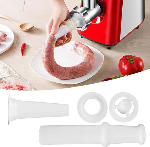 Vista 2 de Accesorio para molinillo de alimentos para batidoras de pie de cocina con empujador universal de alimentos + boquilla de relleno de salchichas +