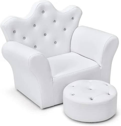 Vista 10 de Sofá para niños de Costzon, sofá tapizado para niños con otomano, sofá de princesa con decoración de diamantes, otomano, silla para niños de PVC