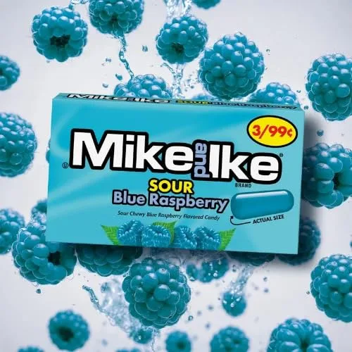 Vista 2 de Mike and Ike Candy Sour Blue Raspberry Mini Packs: caja de 24 piezas