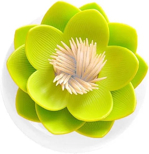 Vista 5 de Paquete de 2 organizadores de hisopos de algodón con diseño de flor de loto, soporte de brotes de algodón Q-Tips para palillos de dientes