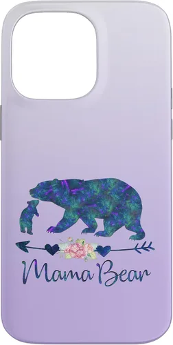 Vista 21 de Teal Blue Purple Floral Mama Bear and One Cub Silver Purple Case for iPhone 17