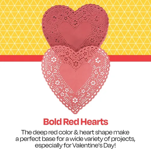 Vista 7 de School Smart Tapete de encaje de corazón troquelado de papel, 6 pulgadas, rojo, paquete de 100