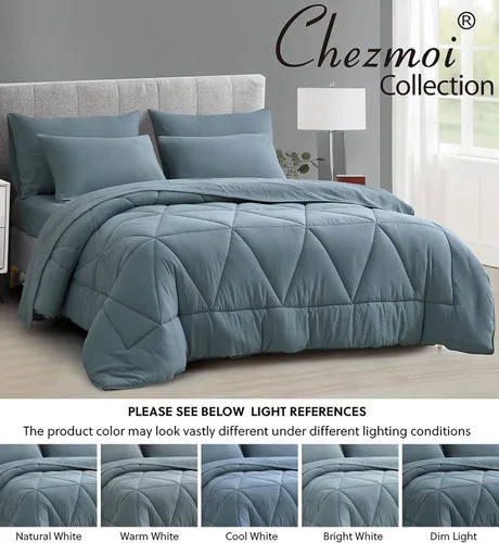Vista 9 de Chezmoi Collection Jasper - Juego de ropa de cama individual en una bolsa, 5 piezas, acolchado geométrico, suave, lavado, de microfibra de doble