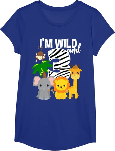 Vista 24 de Camiseta de cumpleaños con temática de zoológico de I'm Wild and 3, Negro, S