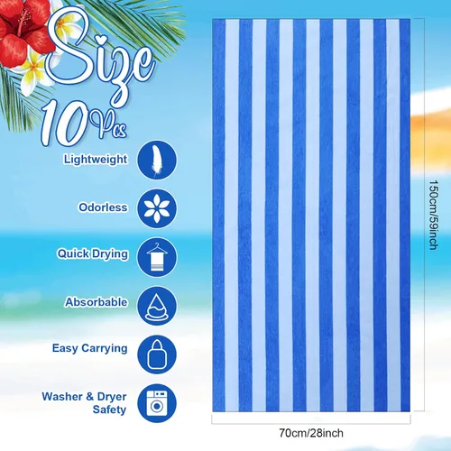 Vista 2 de EBOOT Paquete de 10 toallas de playa de gran tamaño, toallas de piscina, toallas de microfibra de secado rápido para adultos, mujeres, hombres, Azul
