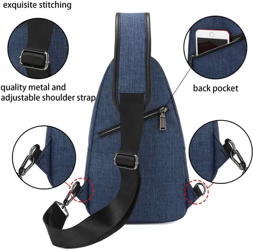 Vista 4 de uowan - Mochila pequeña cruzada sobre el hombro para hombres y mujeres, viajes al aire libre, mochila ligera para el pecho, Azul, Duradero