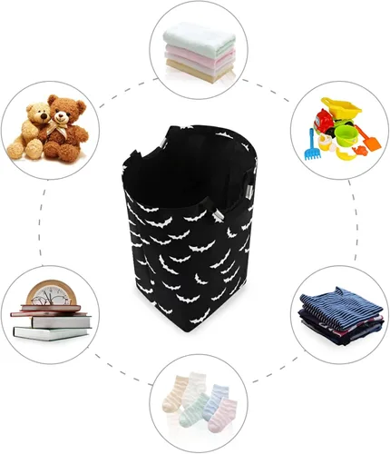 Vista 3 de Cesta de lavandería de 50 L para Halloween, diseño gótico, plegable, con asas acolchadas, impermeable, duradera, cesta de almacenamiento