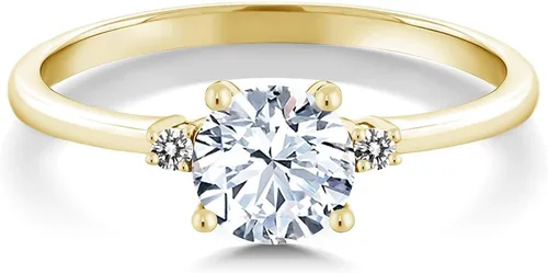 Vista 2 de Gem Stone King Anillo solitario de compromiso de oro amarillo de 10 quilates con zafiro blanco y diamantes blancos para mujer