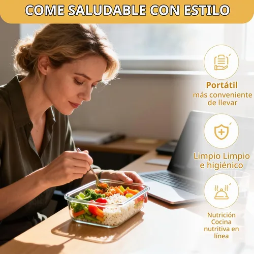 Vista 5 de Recipientes de vidrio para almacenamiento de alimentos con tapas 27OZ Negro
