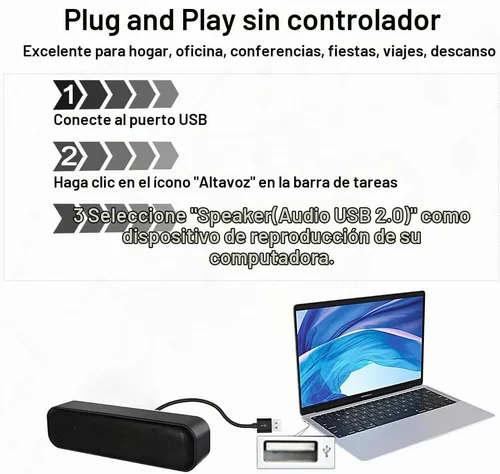 Vista 5 de ZETIY Altavoz de computadora actualizado, altavoz alimentado por USB para escritorio, PC con Windows, Mac. Mini barra de sonido portátil Plug and