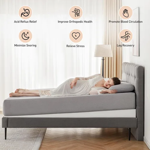 Vista 3 de Lazyzizi Cuña de Colchón Solamente, Cuña de Cama Inclinada Queen de 5 Pulgadas Cubrecolchón para Reflujo Ácido, GERD, Dolor de Cuello y Espalda