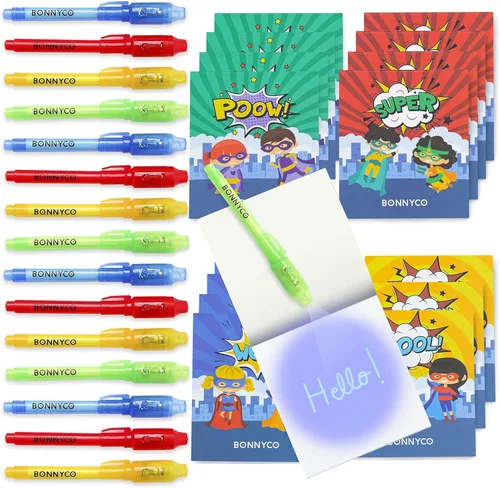 Vista 9 de BONNYCO Paquete de bolígrafo y cuaderno de tinta invisible, 16 recuerdos de fiesta espacial. Recuerdos de fiesta temática espacial para niños