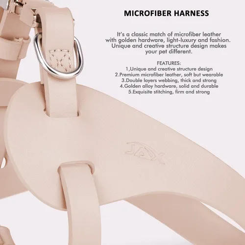 Vista 4 de Arnés de cuero de microfibra para perro mediano, arnés para perro sin tirones, fácil de llevar, impermeable, correas de doble capa, herrajes